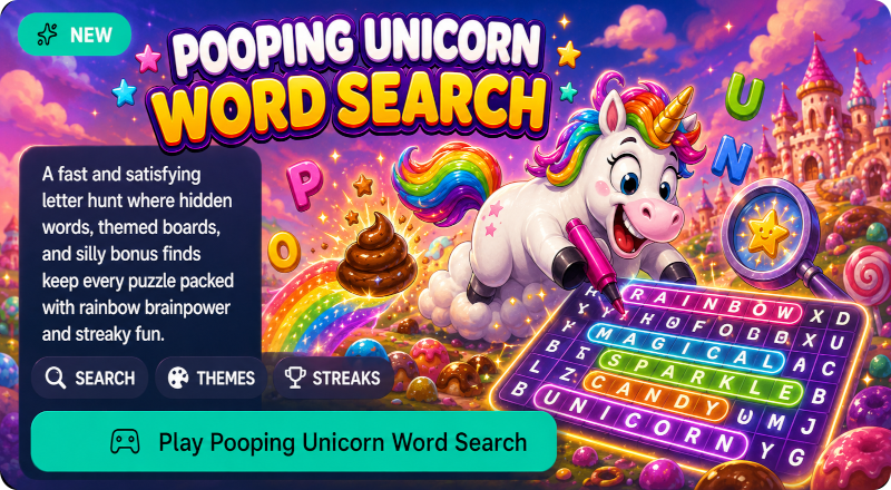 Pooping Unicorn Word Search